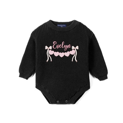 Custom Valentine Name Embroidered Knit Baby Romper