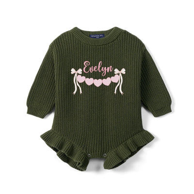 Custom Valentine Name Embroidered Knit Baby Romper