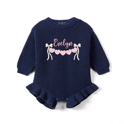 Custom Valentine Name Embroidered Knit Baby Romper