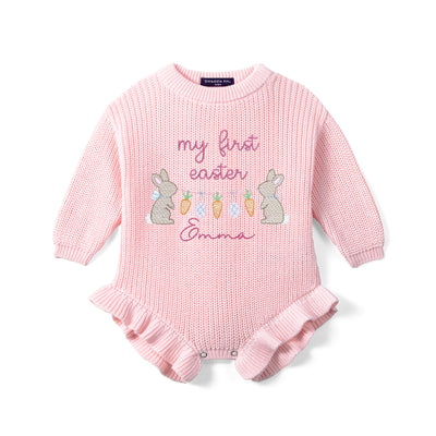 Personalized Baby's First Easter Knit Baby Romper