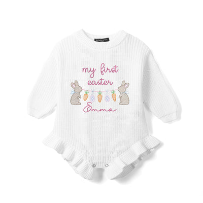 Personalized Baby's First Easter Knit Baby Romper