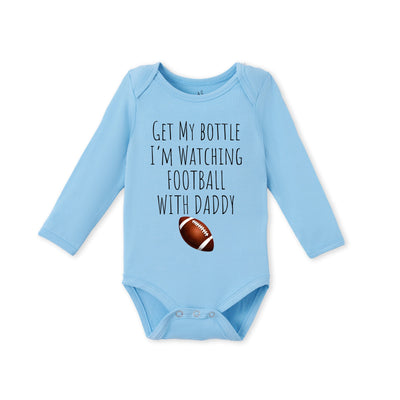 Get My Bottle Watching With Daddy Bamboo Football Baby Bodysuit