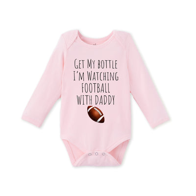 Get My Bottle Watching With Daddy Bamboo Football Baby Bodysuit