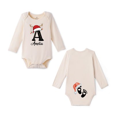 Custom Christmas Initial Bamboo Baby Onesie