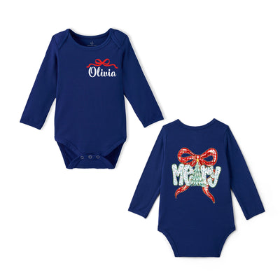 Custom Name Merry Christmas Bamboo Baby Bodysuit