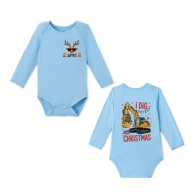 I Dig Christmas Custom Name Bamboo Baby Bodysuit
