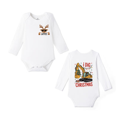 I Dig Christmas Custom Name Bamboo Baby Bodysuit