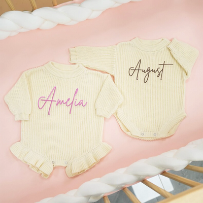 Personalized Name Ruffle Knit Romper - SwaddleAn