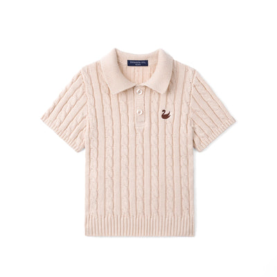 Cable Knit Polo Sweater in Beige