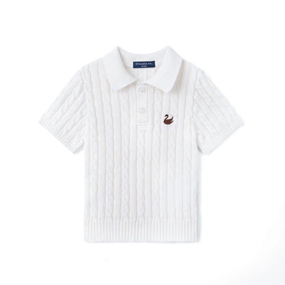 Cable Knit Polo Sweater in White