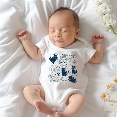 Cats In Space Silly Baby Onesie | Funny Cat Lover Bamboo Bodysuit SwaddleAn