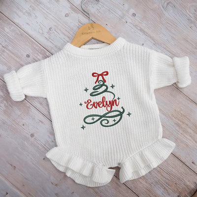 Christmas Embroidered Name Tree Baby Romper - SwaddleAn