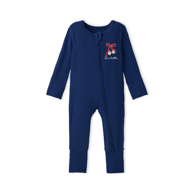 Embroidered Christmas Bow Santa Baby Pajamas