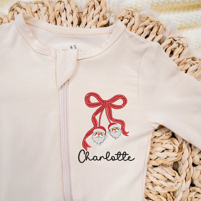 Embroidered Christmas Bow Santa Baby Pajamas