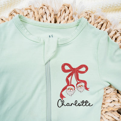 Embroidered Christmas Bow Santa Baby Pajamas