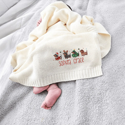 Christmas Festival Dachshund Embroidery Baby Blanket - SwaddleAn