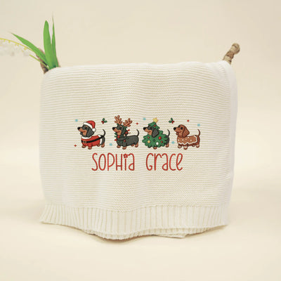 Christmas Festival Dachshund Embroidery Baby Blanket - SwaddleAn