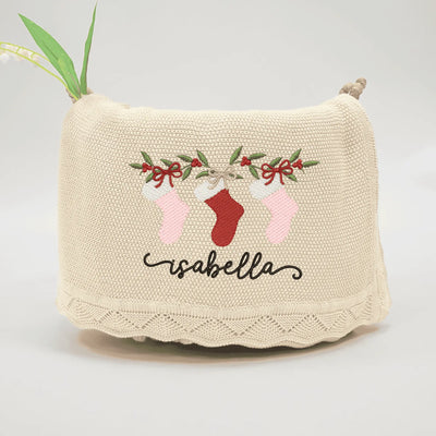 Christmas Stockings Embroidery Baby Blanket with Name - SwaddleAn