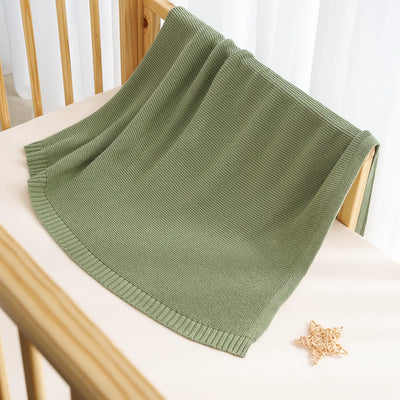Classic Knit Cotton Baby Blanket in Sage Green