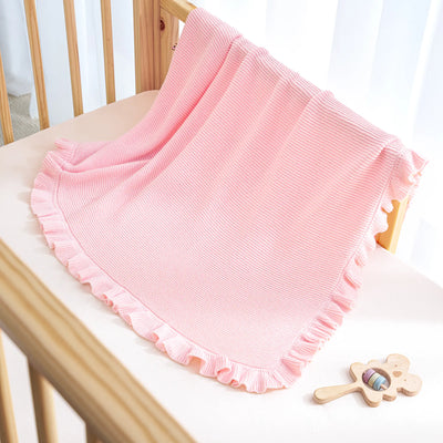 Ruffled Edge Knit Baby Blanket in Pink
