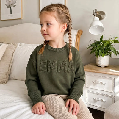 Custom 3D Name Baby Knit Long Sleeve Crewneck Sweater