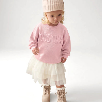 Custom 3D Name Baby Knit Long Sleeve Crewneck Sweater