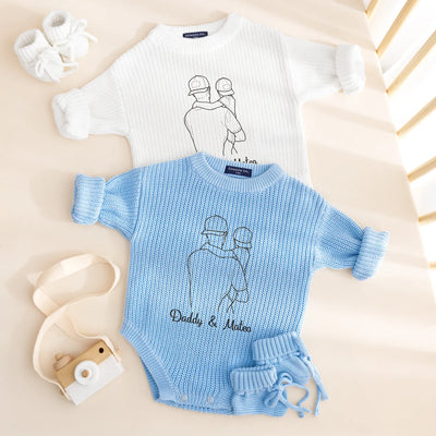 Custom Embroidery Dad and Baby Portrait Romper