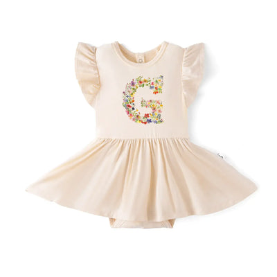 Custom Initial Floral Baby Bamboo Bodysuit Twirl Dress