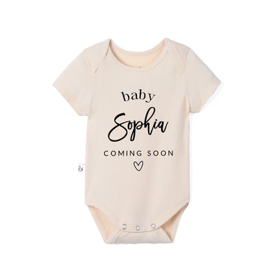 Custom Baby Name Coming Soon Bamboo Baby Bodysuit
