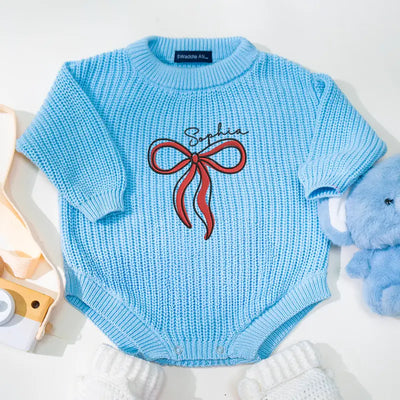 Custom Bow Embroidery Baby Girl Romper - SwaddleAn