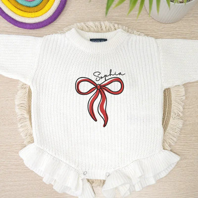 Custom Bow Embroidery Baby Girl Romper - SwaddleAn