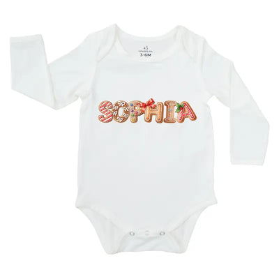 Custom Christmas Gingerbread Name Baby Onesie - SwaddleAn