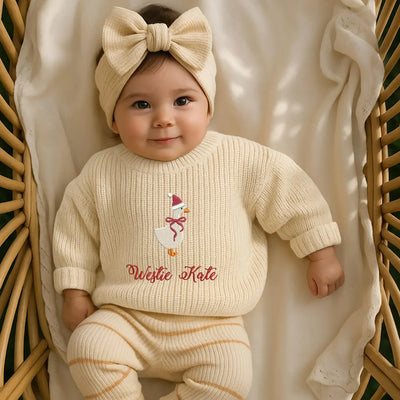 Christmas Goose Hand-Embroidered Knit Sweater - SwaddleAn