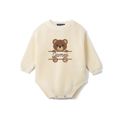 Custom Embroidered Bear Knit Baby Romper