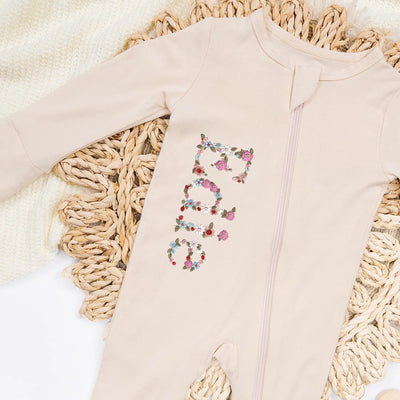 Custom Embroidered Name Floral Baby Pajamas - SwaddleAn