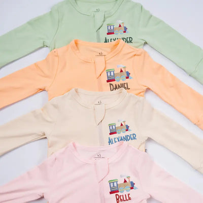 Custom Embroidered Train Baby Pajamas - SwaddleAn