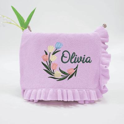 Custom Embroidered Tulip Baby Name Blanket