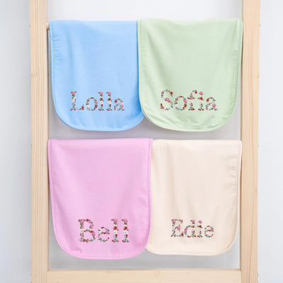Custom Embroidery Floral Name Baby Burp Cloths - SwaddleAn