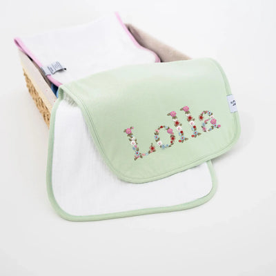 Custom Embroidery Floral Name Baby Burp Cloths - SwaddleAn