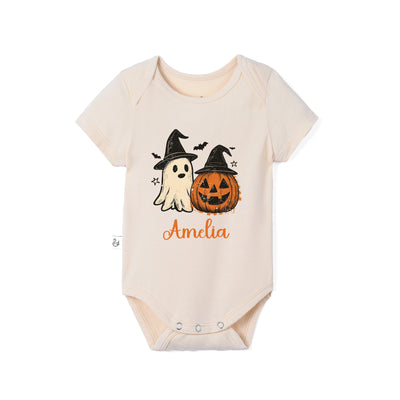 Custom Ghost and Pumpkin Name Bamboo Bodysuit