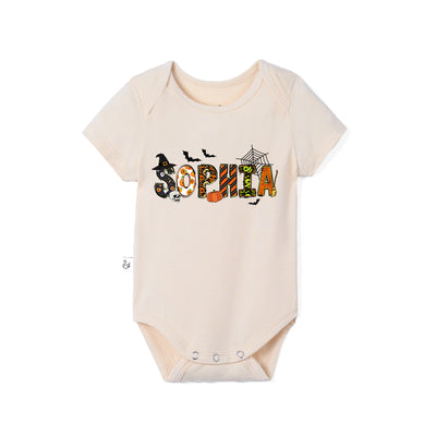 Custom Halloween Name Doodle Bamboo Baby Bodysuit