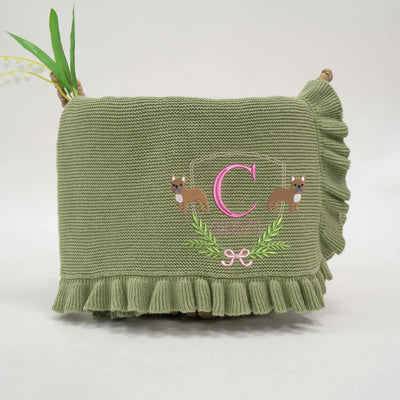 Custom Name French Bulldog Embroidery Baby Blanket - SwaddleAn