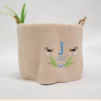 Custom Name Initial Beagle Dog Baby Blanket - SwaddleAn