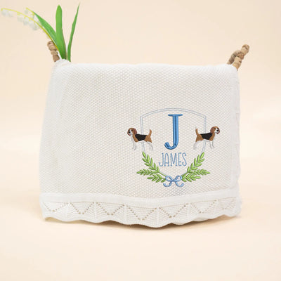 Custom Name Initial Beagle Dog Baby Blanket - SwaddleAn