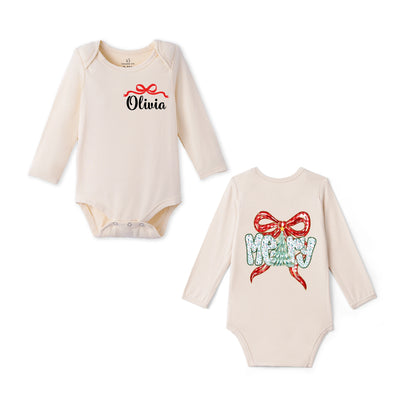 Custom Name Merry Christmas Bamboo Baby Bodysuit