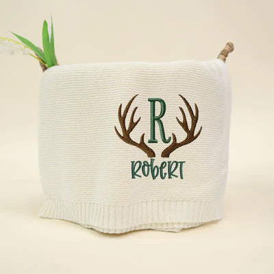 Deer Hunter Antler Embroidered Baby Blanket - SwaddleAn