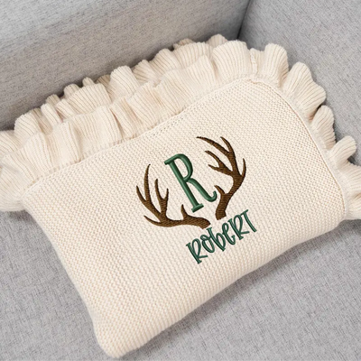 Deer Hunter Antler Embroidered Baby Blanket - SwaddleAn
