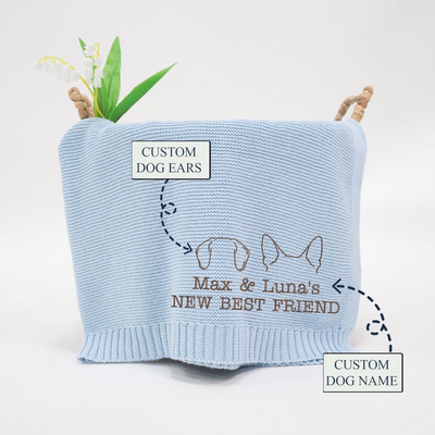 Personalized Knit Baby Blanket - Embroidered Dog Ears SwaddleAn
