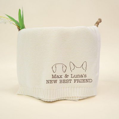 Personalized Knit Baby Blanket - Embroidered Dog Ears SwaddleAn