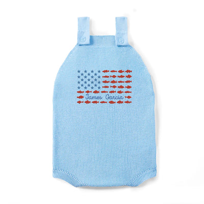 Embroidered 4th of July Fishing Strap Romper
